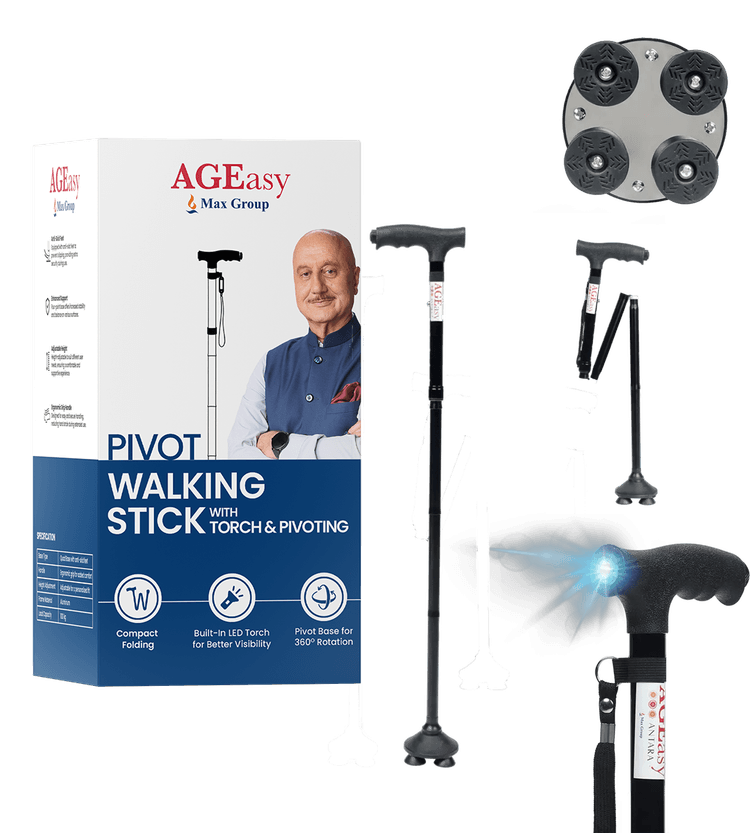 AGEasy Pivot Walking Stick with Torch (Black)